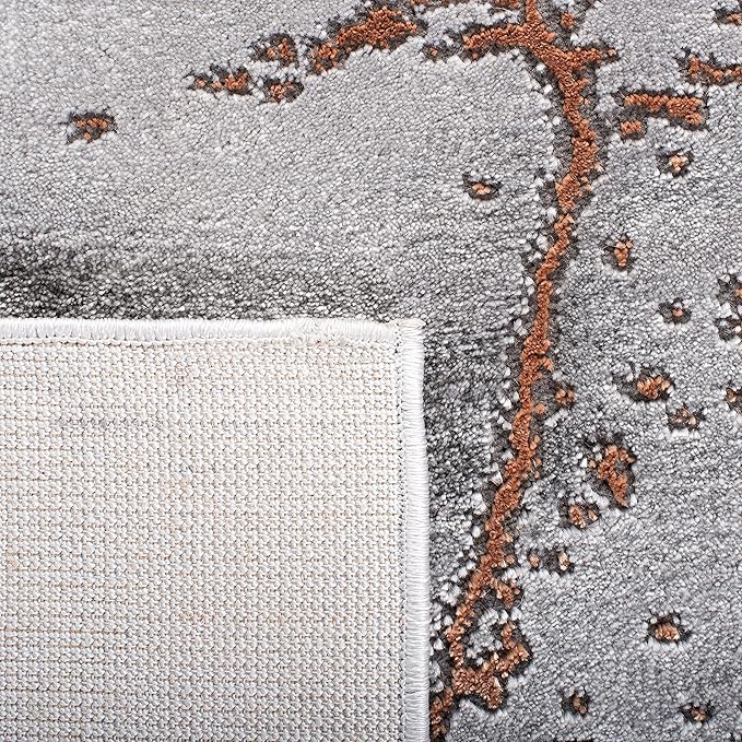 SAFAVIEH Craft Collection Area Rug - 6'7" Round, Grey & Orange, Modern Abstract Marble Pattern Design, Non-Shedding & Easy Care, Ideal for High Traffic Areas in Living Room, Bedroom (CFT877P)