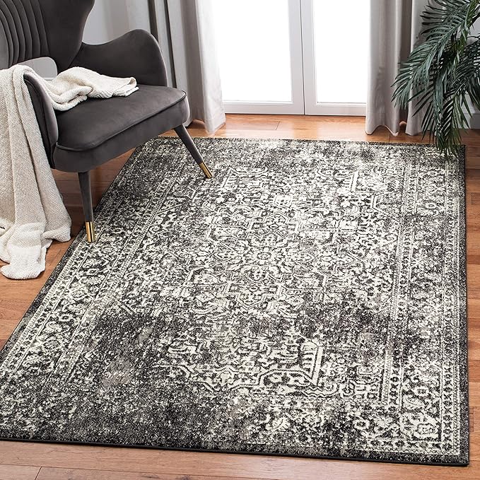 SAFAVIEH Evoke Collection 4' x 6' Black / Grey EVK256R Oriental Distressed Non-Shedding Living Room Bedroom Accent Rug