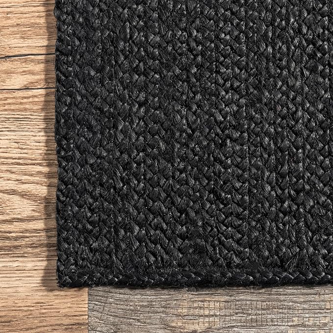 nuLOOM Oval 4x6 Rigo Jute Hand Woven Area Rug, Black, Solid Farmhouse Design, Natural Fiber, For Bedroom, Living Room, Dining Room, Hallway, Office, Kitchen, Entryway