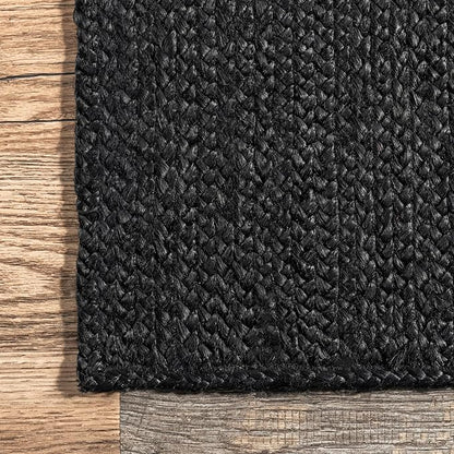 nuLOOM 9x12 Rigo Jute Hand Woven Area Rug, Black, Solid Farmhouse Design, Natural Fiber, For Bedroom, Living Room, Dining Room, Hallway, Office, Kitchen, Entryway