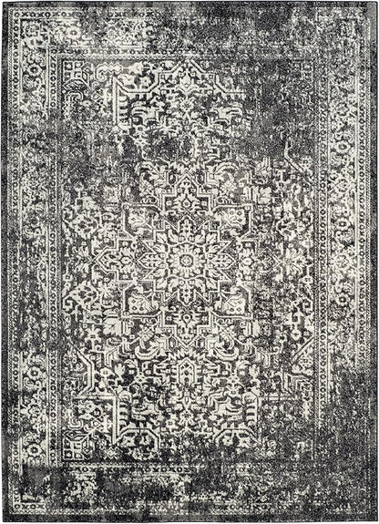 SAFAVIEH Evoke Collection Area Rug - 6'7" x 9', Black & Grey, Distressed Design, Non-Shedding & Easy to Clean, Ideal for Living Room, Bedroom, Dining Space (EVK256R)