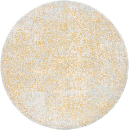 SAFAVIEH Evoke Collection Area Rug - 5'3" Round, Ivory & Gold, Distressed Design, Non-Shedding & Easy to Clean, Ideal for Living Room, Bedroom, Dining Space (EVK256B)