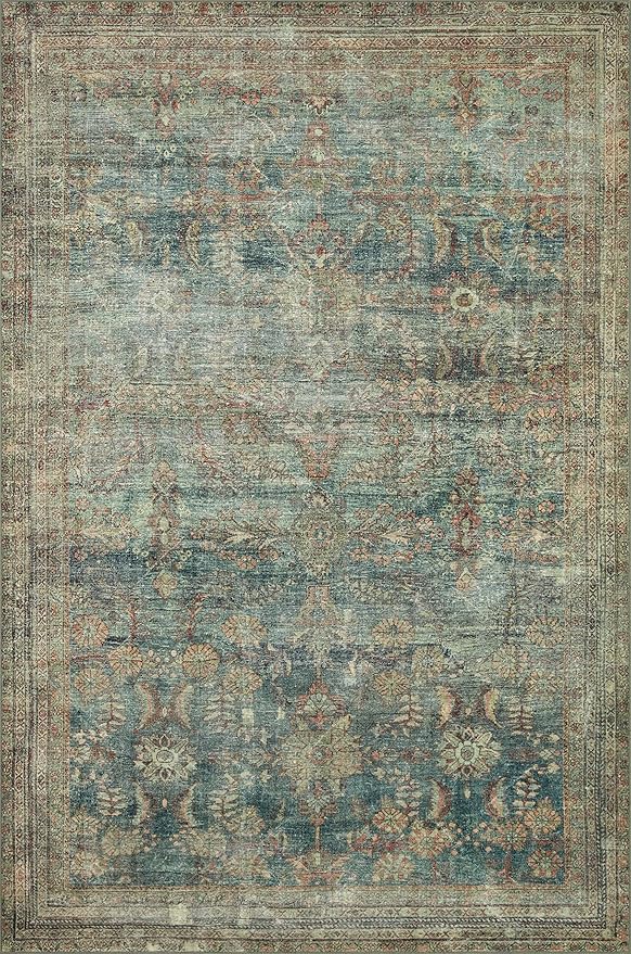 Loloi Magnolia Home by Joanna Gaines Banks Collection BAN-01 Ocean/Spice 2'-0" x 5'-0" .13" Pile Height, Machine Washable, Accent Rug