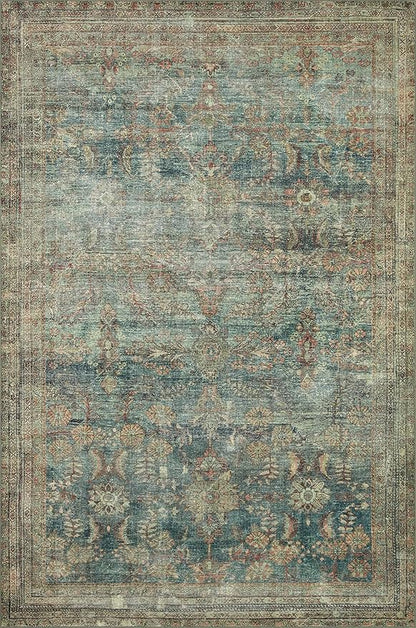 Loloi Magnolia Home by Joanna Gaines Banks Collection BAN-01 Ocean/Spice 2'-6" x 12'-0", .13" Pile Height, Machine Washable, Runner Rug
