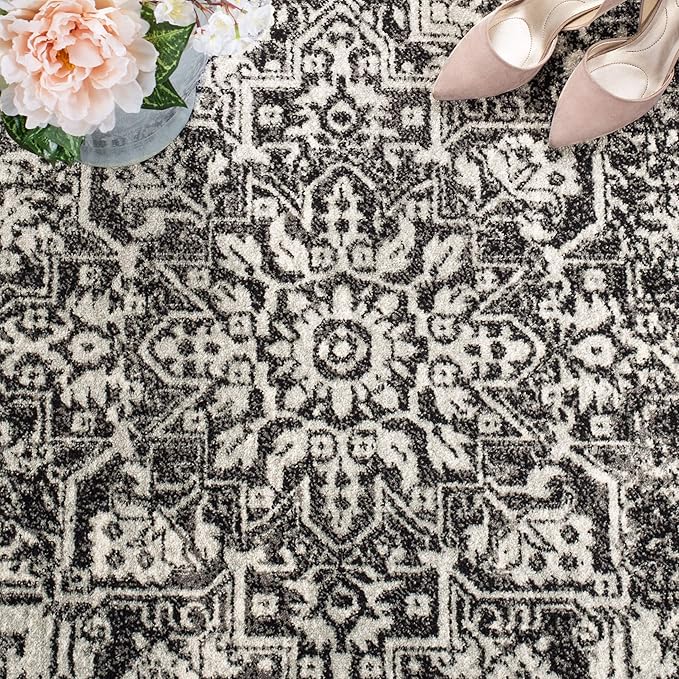 SAFAVIEH Evoke Collection 2'2" x 11' Black / Grey EVK256R Oriental Distressed Non-Shedding Living Room Bedroom Runner Rug