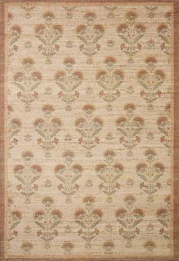 Loloi Chris Loves Julia Rue Collection RUE-01 Wheat/Sage 5'-0" x 7'-6" Area Rug Jute Neutral Floral Living Room Bedroom Rug