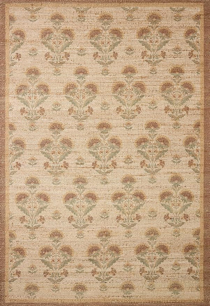 Loloi Chris Loves Julia Rue Collection RUE-01 Wheat/Sage 3'-6" x 5'-6" Accent Rug Jute Neutral Floral Living Room Bedroom Rug