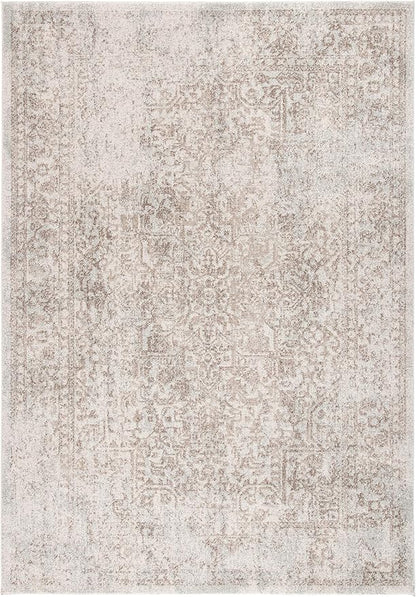 SAFAVIEH Evoke Collection Area Rug - 6'7" x 9', Ivory & Taupe, Distressed Design, Non-Shedding & Easy to Clean, Ideal for Living Room, Bedroom, Dining Space (EVK256E)