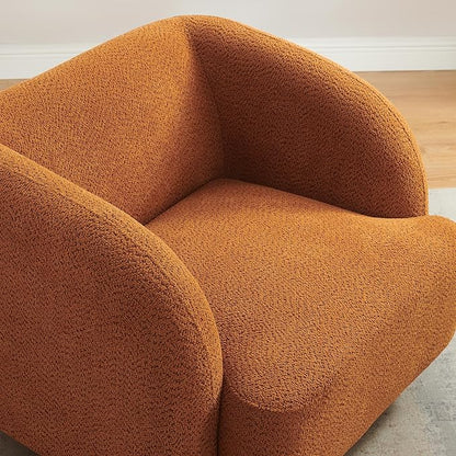 VANOMi Oversized Living Room Chair, Modern Comfy Accent Barrel Chairs, Single Sofa Chair with Wood Legs, Upholstered Armchair for Bedroom, Office, Waiting Room (Curry)