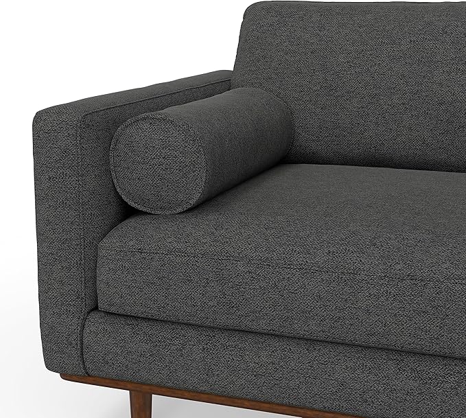 SIMPLIHOME Morrison 72-inch Wide Sofa in Charcoal Grey Woven-Blend Fabric, Handcrafted Mid-Century Modern Loveseat for Living Room or Family Room, Single Bench Cushion, Bolster Pillows