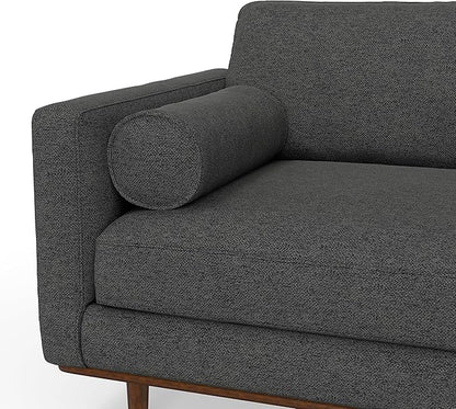 SIMPLIHOME Morrison 72-inch Wide Sofa in Charcoal Grey Woven-Blend Fabric, Handcrafted Mid-Century Modern Loveseat for Living Room or Family Room, Single Bench Cushion, Bolster Pillows