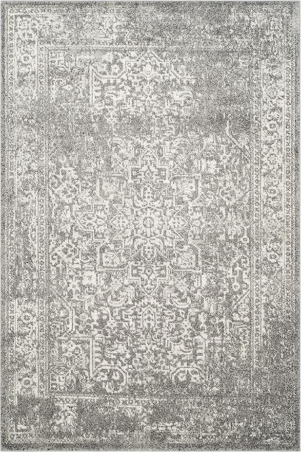 SAFAVIEH Evoke Collection Area Rug - 6'7" x 9', Grey & Ivory, Distressed Design, Non-Shedding & Easy to Clean, Ideal for Living Room, Bedroom, Dining Space (EVK256D)