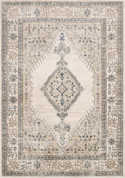 Loloi Teagan Collection TEA-02 Oatmeal/Ivory 6'-7" x 9'-2" Area Rug, Large, Soft Neutral Rug, High-Traffic for Living Room, Bedroom, Home Office, Dining Area