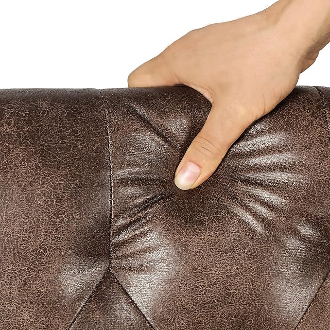 24'' Leather Ottoman with Storage Rectangle Foot Rest Ottomans Stool for Living Room(Brown,Leather Texture)