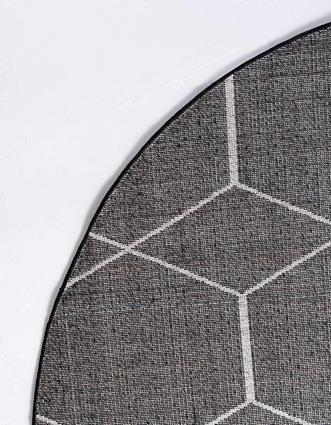 Unique Loom Trellis Frieze Collection Area Rug - Geometric (5' 1" Round, Black/ Ivory)