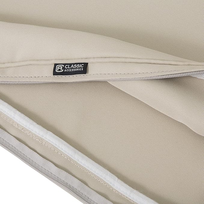 Classic Accessories Montlake Water-Resistant 25 x 25 x 5 Inch Outdoor Seat Cushion, Durable Patio Furniture Cushion with Straps,Antique Beige, Outdoor Cushion Cover