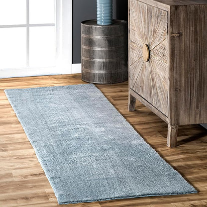 nuLOOM 2' x 6' Cozy Plush Area Rug, Machine Washable, Non-Slip, Soft Fluffy Shag Carpet for Living Room Bedroom Kids Room Nursery Home Decor, Loni Light Blue