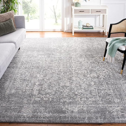 SAFAVIEH Evoke Collection 10' x 14' Silver / Ivory EVK256S Oriental Distressed Non-Shedding Living Room Bedroom Dining Home Office Area Rug