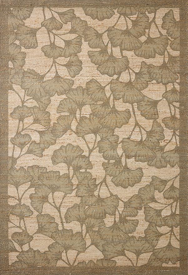 Loloi Chris Loves Julia Rue Collection RUE-02 Olive/Sage 5'-0" x 7'-6" Area Rug Jute Neutral Floral Living Room Bedroom Rug