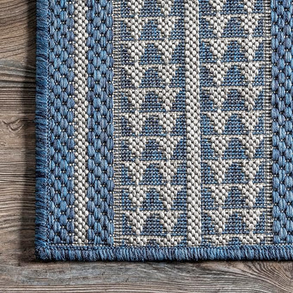 nuLOOM 2' x 3' Outdoor Tribal Geometric Area Rug, Stain Resistant, Weather Resistant, High Traffic, Patio, Balcony, Outside, Ranya Blue
