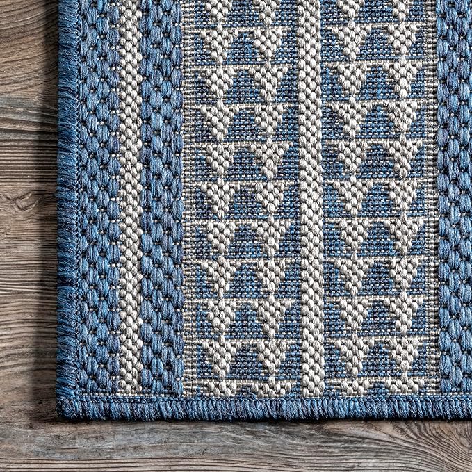 nuLOOM 8' x 10' Outdoor Tribal Geometric Area Rug, Stain Resistant, Weather Resistant, High Traffic, Patio, Balcony, Outside, Ranya Blue