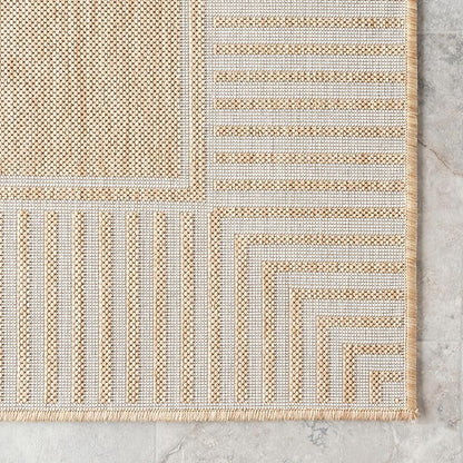 nuLOOM 10x14 Outdoor/Indoor Asha Area Rug, Tan, Casual Design with Striped Border, Stain Resistant, Highly Durable, for Patio, Balcony, Bedroom, Living Room, Dining Room, Bathroom
