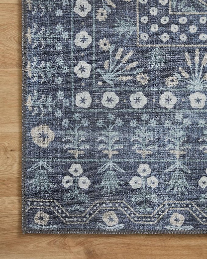 Loloi Rifle Paper Co. Maison Collection MAO-03 Rosette Blue 2'-6" x 9'-6", .19" Pile Height, Runner Rug