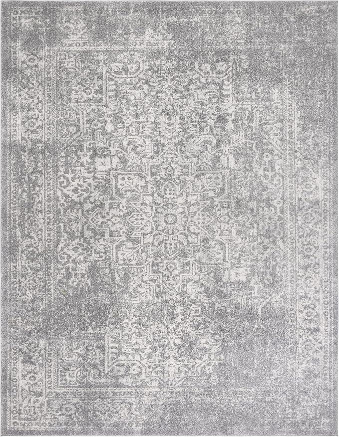 SAFAVIEH Area Rug 8x10 - Evoke Collection - Large - Silver & Ivory, Distressed Design, Non-Shedding & Easy to Clean, Ideal for Living Room, Bedroom, Dining Space (EVK256S)