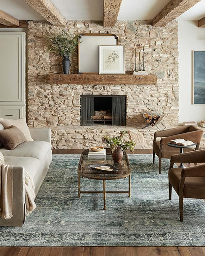 Loloi Magnolia Home by Joanna Gaines Banks Collection BAN-03 Blue/Lagoon 3'-6" x 5'-6" .13" Pile Height, Machine Washable, Accent Rug