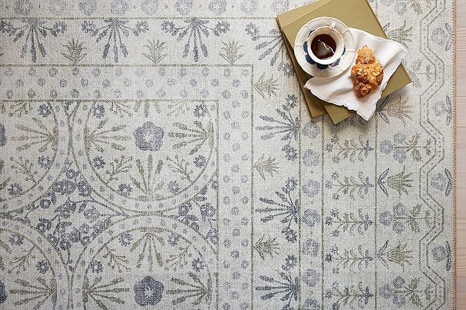 Loloi Rifle Paper Co. Maison Collection MAO-03 Rosette Ivory 2'-6" x 7'-6", .19" Pile Height, Runner Rug