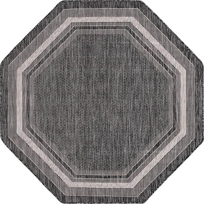 Unique Loom Outdoor Border Collection Area Rug - Soft Border (5' 3" Octagon, Black/ Ivory)