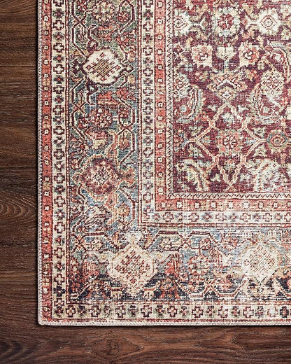 Loloi Layla Collection LAY-11 Cinnamon/Sage 2'-0" x 5'-0" .13" Thick Accent Rug, Soft, Durable, Vintage Inspired, Distressed, Low Pile, Non-Shedding, Easy Clean, Printed, Living Room Rug