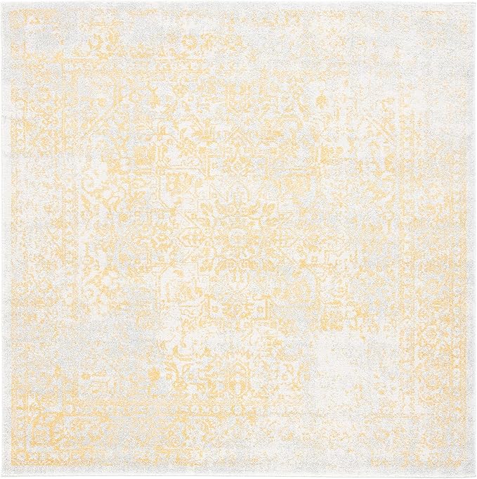 SAFAVIEH Evoke Collection Area Rug - 3' Square, Ivory & Gold, Distressed Design, Non-Shedding & Easy to Clean, Ideal for Foyer, Bedroom, Accent Space (EVK256B)