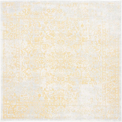 SAFAVIEH Evoke Collection Area Rug - 6'7" Square, Ivory & Gold, Distressed Design, Non-Shedding & Easy to Clean, Ideal for Living Room, Bedroom, Dining Space (EVK256B)