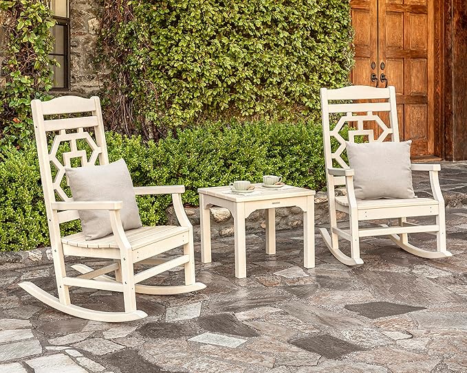 Martha Stewart by POLYWOOD® Chinoiserie 3-Piece Rocking Chair Set in Teak
