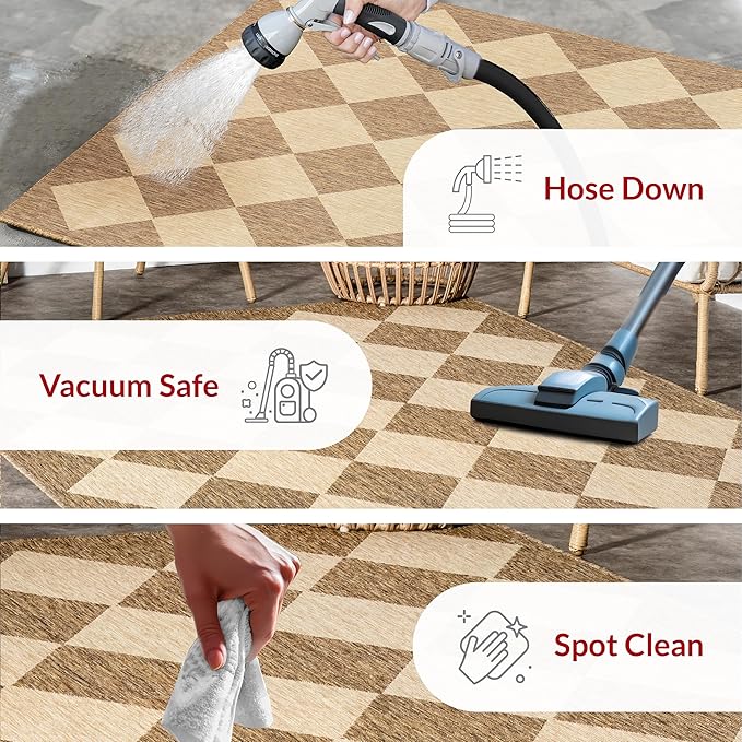 nuLOOM Outdoor Performance Collection Sabina Brown/Ivory, 2' x 8', Soft and Cozy, High Traffic, Stain Resistant, Easy Clean, Durable Runner for Indoor/Outdoor Patio, Deck, Porch, Garden, Courtyard