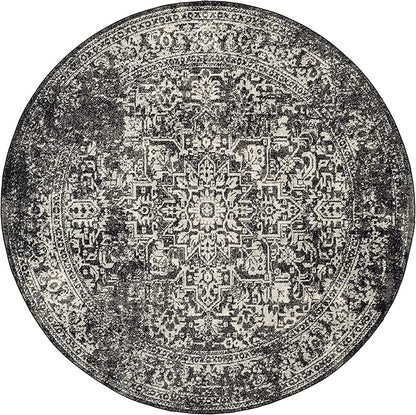 SAFAVIEH Evoke Collection Area Rug - 6'7" Round, Black & Grey, Distressed Design, Non-Shedding & Easy to Clean, Ideal for Living Room, Bedroom, Dining Space (EVK256R)