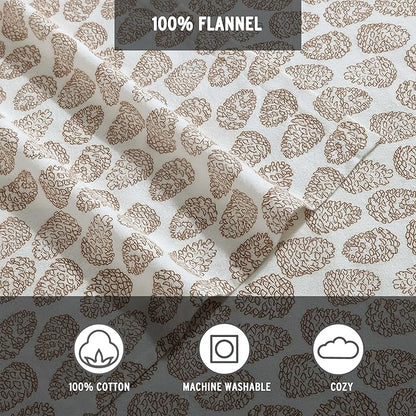 Eddie Bauer - King Sheets, Cotton Flannel Bedding Set, Brushed For Extra Softness, Cozy Home Decor (Little Creek Pine Cone Beige, King)