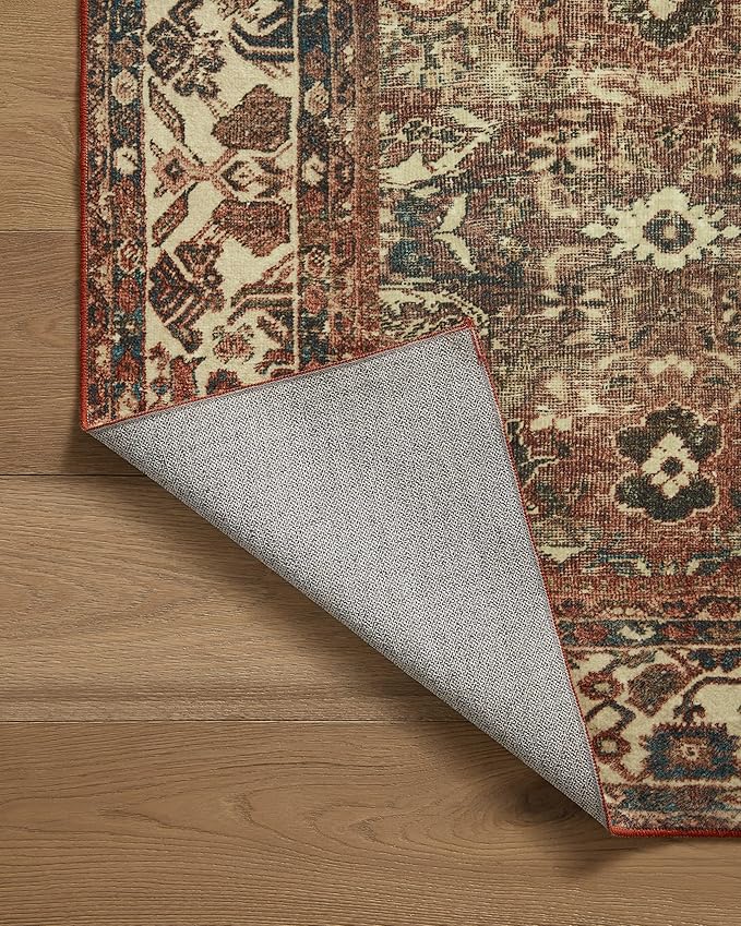Loloi Magnolia Home by Joanna Gaines Banks Collection BAN-04 Brick/Ivory 7'-6" x 9'-6", .13" Pile Height, Machine Washable, Area Rug