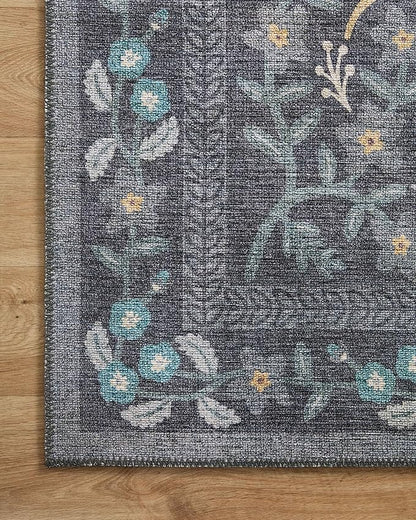 Loloi Rifle Paper Co. Maison Collection MAO-01 Nightingale Black 2'-6" x 7'-6", .19" Pile Height, Runner Rug