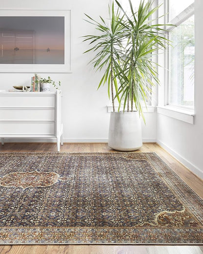 Loloi Layla Collection LAY-09 Cobalt Blue/Spice 2'-6" x 12'-0" .13" Thick Runner Rug, Soft, Durable, Vintage Inspired, Distressed, Low Pile, Non-Shedding, Easy Clean, Printed, Living Room Rug