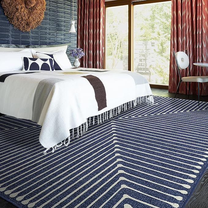 RUGGABLE x Jonathan Adler Machine Washable Modern Area Rug – Inkdrop Lapis Blue 10x14, Stain-Resistant, Non-Slip – Large Rugs for Living Room, Bedroom, Hallway, Entryway & Office–with Standard Pad