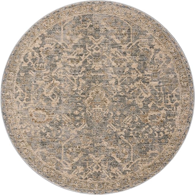 Loloi Magnolia Home by Joanna Gaines Junie Collection JUE-01 Blue/Natural 5'-3" x 5'-3", .38" Pile Height, Round Area Rug