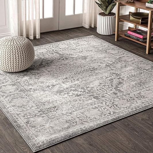 JONATHAN Y Modern Vintage Medallion Light Gray 6x6 Square Indoor Area Rug, Country, Floral, Easy-Cleaning for Living Room, Bedroom, Kitchen, Pet Friendly, Non-Shedding (MDP100A-6SQ)