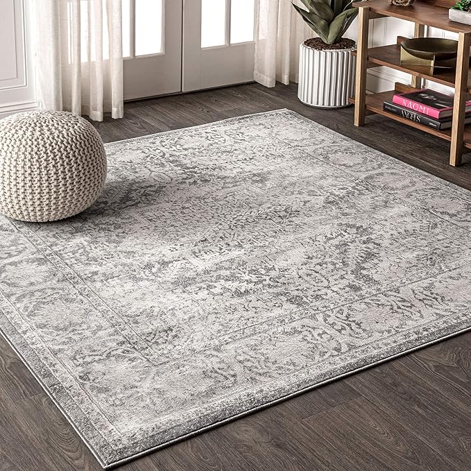 JONATHAN Y Modern Vintage Medallion Light Gray 8x8 Square Indoor Area Rug, Country, Floral, Easy-Cleaning for Living Room, Bedroom, Kitchen, Pet Friendly, Non-Shedding (MDP100A-8SQ)