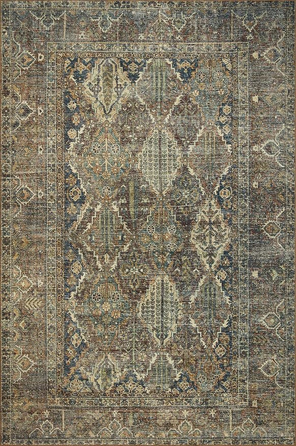 Loloi Magnolia Home by Joanna Gaines Banks Collection BAN-05 Spice/Blue 7'-6" x 9'-6", .13" Pile Height, Machine Washable, Area Rug