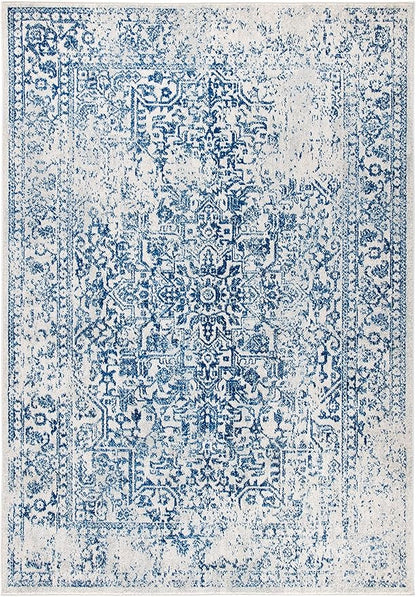 SAFAVIEH Evoke Collection 4' x 6' Ivory / Navy EVK256N Oriental Distressed Non-Shedding Living Room Bedroom Accent Rug