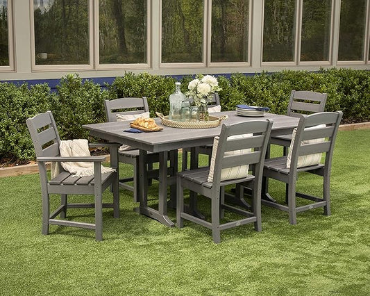 POLYWOOD Lakeside Farmhouse Style 37" x 72" Rectangle Outdoor Dining Table, Recycled HDPE Plastic, Fade Proof, Stain Proof, Teak