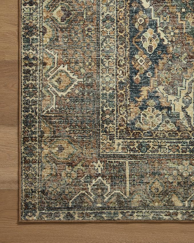Loloi Magnolia Home by Joanna Gaines Banks Collection BAN-05 Spice/Blue 2'-6" x 12'-0", .13" Pile Height, Machine Washable, Runner Rug