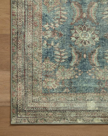 Loloi Magnolia Home by Joanna Gaines Banks Collection BAN-01 Ocean/Spice 2'-0" x 5'-0" .13" Pile Height, Machine Washable, Accent Rug